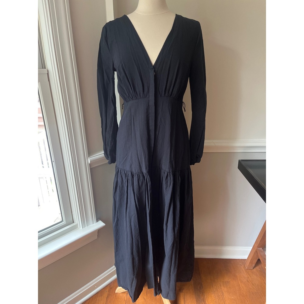 Free People Tiered Maxi Dress Vneck 100% Cotton Long Sleeve Black Size Medium